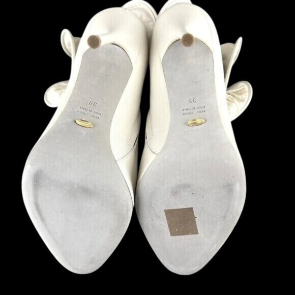 Sergio Rossi 9 Booties Leather Ruffle Luxury Cream High Heel Fairy Core Designer - Picture 7 of 16